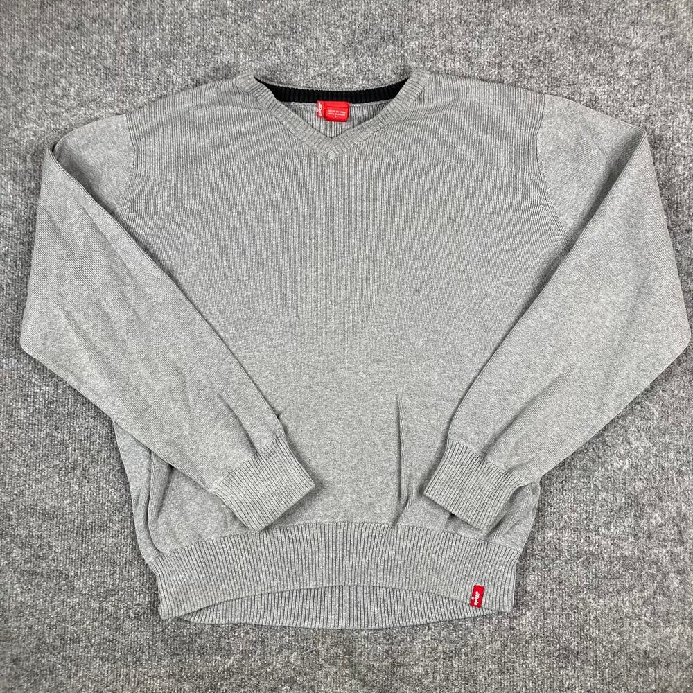 Levis Sweater Mens‎ Size L Gray V Neck Ribbed Knit Casual Classic Pullover